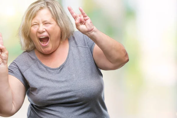 Senior Size Caucasian Woman Isolated Background Shouting Crazy Expression Doing — Stock Photo, Image
