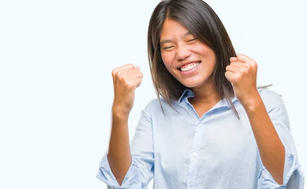 Młody Azjatycki Biznes Kobieta Białym Tle Bardzo Szczęśliwy Podekscytowany Robi — Zdjęcie stockowe