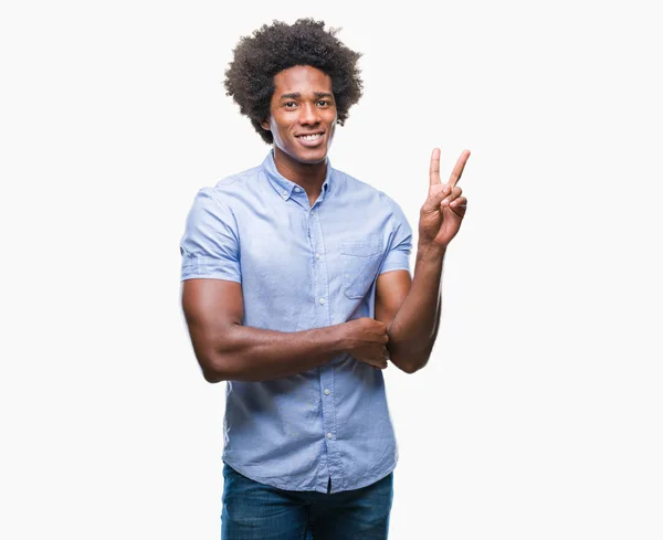 Afroamerikanischer Mann Über Isoliertem Hintergrund Lächelnd Mit Glücklichem Gesicht Der — Stockfoto