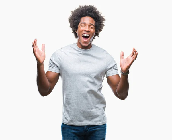 Afro Amerikai Ember Feletti Elszigetelt Háttér Ünnepli Őrült Őrült Siker — Stock Fotó