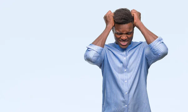 Jonge Afro Amerikaanse Zakenman Geïsoleerde Achtergrond Lijden Hoofdpijn Wanhopig Benadrukt — Stockfoto