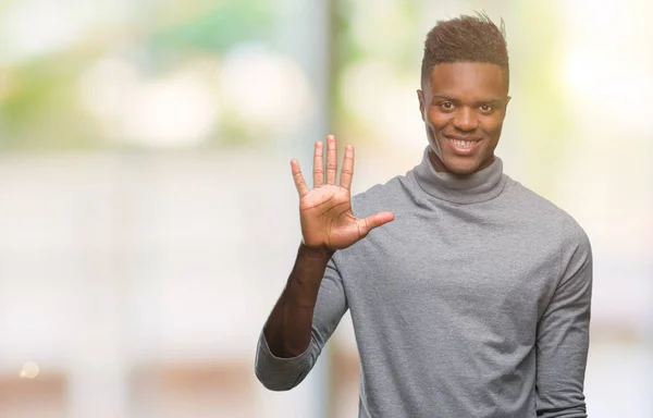 Młody Człowiek African American Białym Tle Wyświetlono Skierowaną Górę Palcami — Zdjęcie stockowe