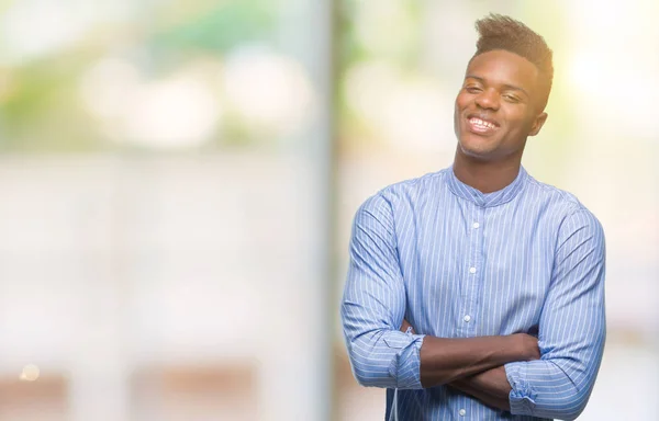 Giovane Uomo Affari Afroamericano Sfondo Isolato Volto Felice Sorridente Con — Foto Stock