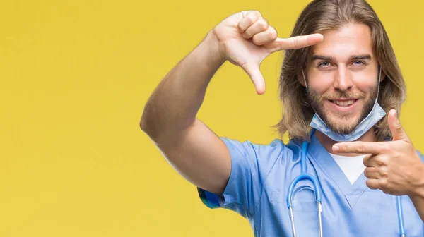 Young Handsome Doctor Man Long Hair Isolated Background Smiling Making — Stock Photo, Image