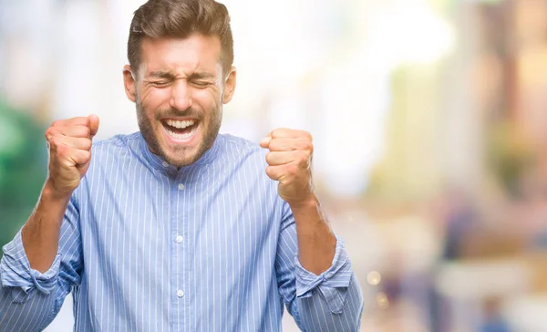 Young Handsome Man Isolated Background Excited Success Arms Raised Celebrating — Stock Photo, Image