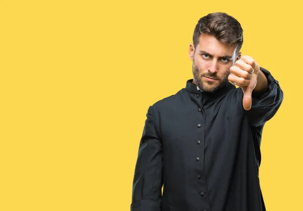 Young Catholic Christian Priest Man Isolated Background Looking Unhappy Angry — Stock Photo, Image