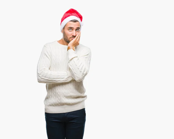 Ung Vacker Man Bär Jultomten Hatt Över Isolerade Bakgrund Tänkande — Stockfoto