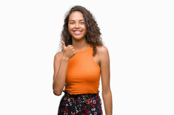 Mujer Hispana Joven Feliz Con Una Gran Sonrisa Haciendo Buen — Foto de Stock