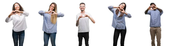 Група Команда Молодих Бізнесменів Над Ізольованим Білим Тлом Посміхаються Любові — стокове фото