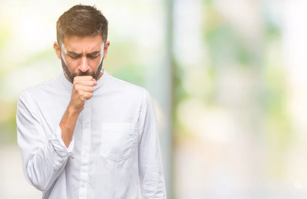 Adult Hispanic Man Isolated Background Feeling Unwell Coughing Symptom Cold — Stock Photo, Image