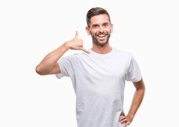 Joven Hombre Guapo Sobre Fondo Aislado Sonriendo Haciendo Gesto Del —  Fotos de Stock