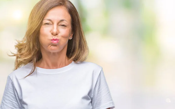 Femme Hispanique Âgée Moyen Âge Sur Fond Isolé Joues Gonflées — Photo