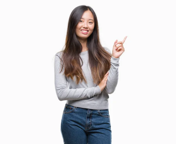 Junge Asiatin Vor Isoliertem Hintergrund Mit Einem Breiten Lächeln Gesicht — Stockfoto