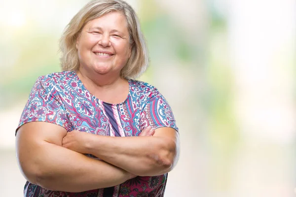 Senior Más Tamaño Mujer Caucásica Sobre Fondo Aislado Cara Feliz — Foto de Stock