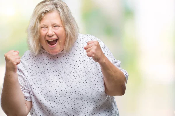 Senior Grootte Kaukasische Vrouw Geïsoleerde Achtergrond Erg Blij Opgewonden Doet — Stockfoto