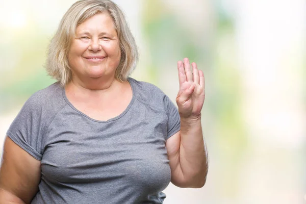 Senior Más Tamaño Mujer Caucásica Sobre Fondo Aislado Mostrando Apuntando — Foto de Stock