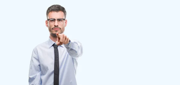 Young Business Man Pointing Finger Camera You Hand Sign Positive — Stock Photo, Image