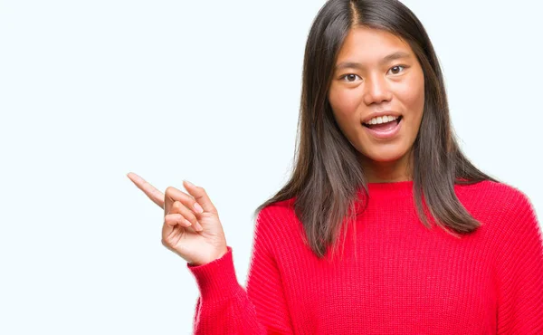 Joven Mujer Asiática Vistiendo Suéter Invierno Sobre Fondo Aislado Con —  Fotos de Stock