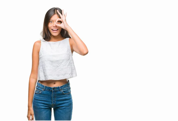 Jovem Ásia Mulher Mais Isolado Fundo Fazendo Gesto Com Mão — Fotografia de Stock