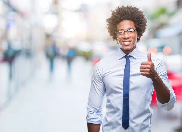 Afro American Business Man Wearing Glasses Isolated Background Doing Happy — Stock Photo, Image