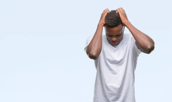 Νεαρός Αφρικανική Αμερικανική Άνθρωπος Πέρα Από Απομονωμένο Υπόβαθρο Που Υποφέρουν — Φωτογραφία Αρχείου
