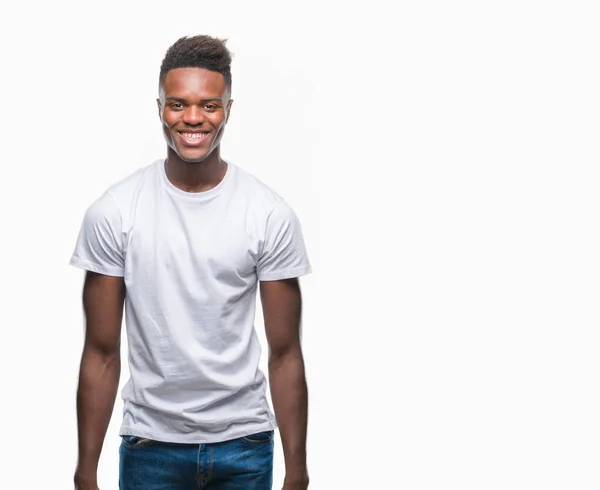 Jonge Afro Amerikaanse Man Geïsoleerde Achtergrond Met Een Gelukkig Cool — Stockfoto