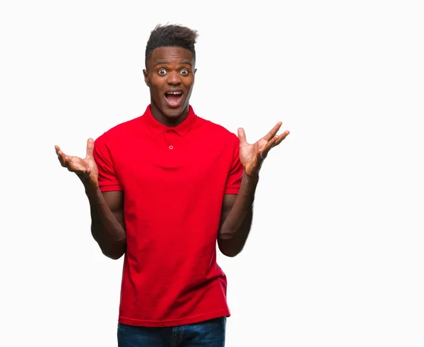 Jonge Afro Amerikaanse Man Geïsoleerde Achtergrond Vieren Gek Verbaasd Voor — Stockfoto