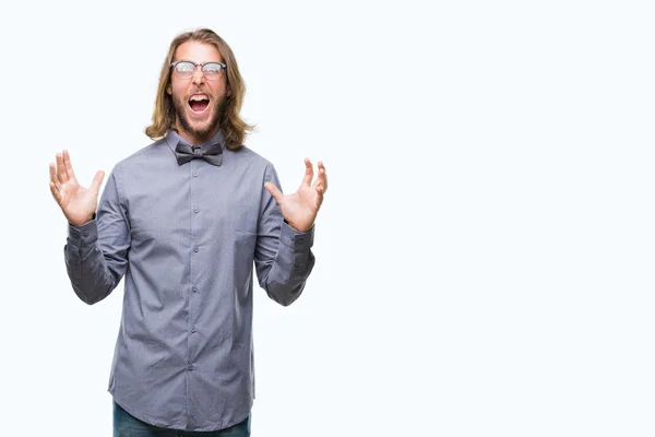 Homem Bonito Jovem Com Cabelos Longos Usando Gravata Arco Sobre — Fotografia de Stock