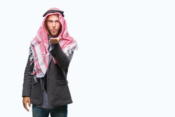 Homem Árabe Bonito Novo Com Cabelo Longo Vestindo Keffiyeh Sobre — Fotografia de Stock