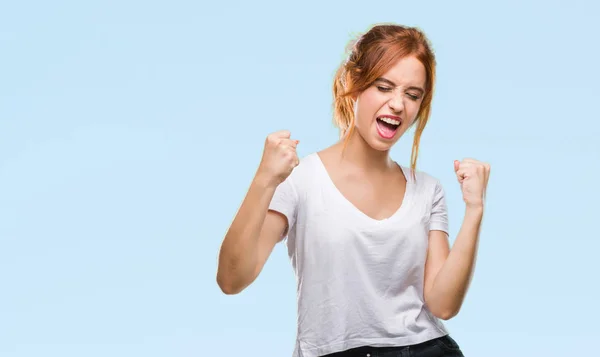 Joven Mujer Hermosa Sobre Fondo Aislado Muy Feliz Emocionado Haciendo —  Fotos de Stock