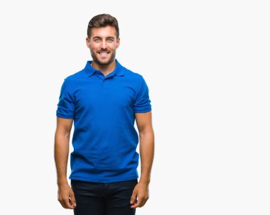 Yakışıklı delikanlı yüzünde mutlu ve güzel bir gülümseme ile izole arka plan üzerinde. Şanslı kişi.