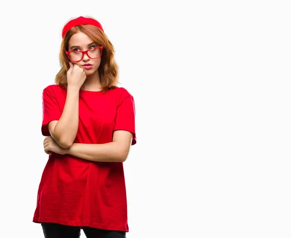 Joven Mujer Hermosa Sobre Fondo Aislado Pensando Que Cansado Aburrido —  Fotos de Stock