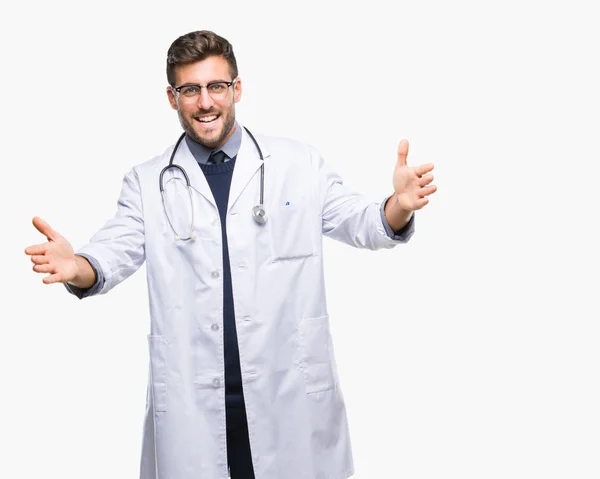 Young Handsome Doctor Man Isolated Background Looking Camera Smiling Open — Stock Photo, Image