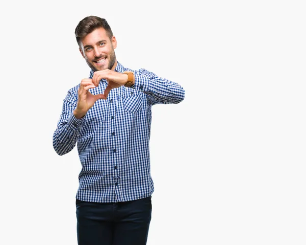 Joven Hombre Guapo Sobre Fondo Aislado Sonriendo Amor Mostrando Símbolo — Foto de Stock