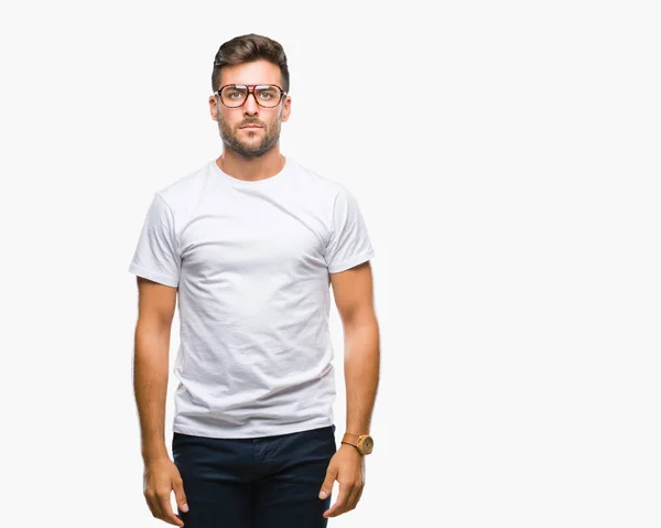 Young Handsome Man Wearing Glasses Isolated Background Serious Expression Face — Stock Photo, Image