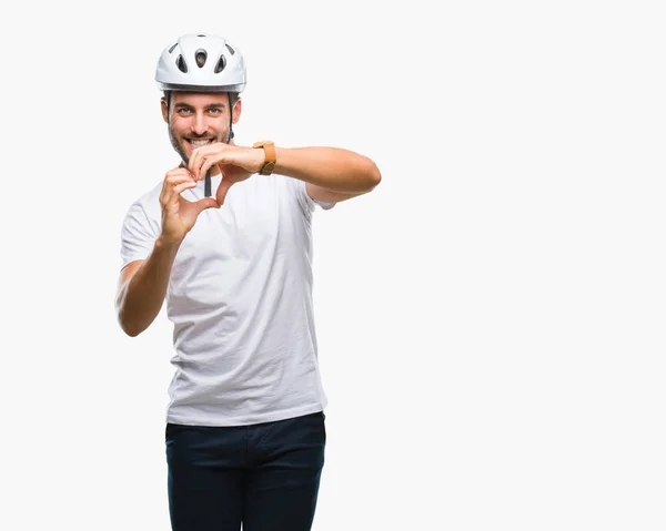 Joven Hombre Guapo Con Casco Seguridad Ciclista Sobre Fondo Aislado —  Fotos de Stock