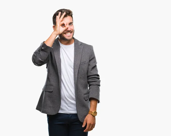 Joven Hombre Negocios Guapo Sobre Fondo Aislado Haciendo Buen Gesto —  Fotos de Stock