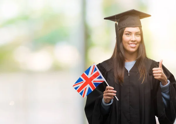 Fiatal Spanyol Visel Diplomát Egységes Gazdaság Zászlaja Egyesült Királyság Boldog — Stock Fotó