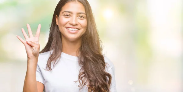 Joven Mujer Árabe Hermosa Sobre Fondo Aislado Mostrando Apuntando Hacia —  Fotos de Stock