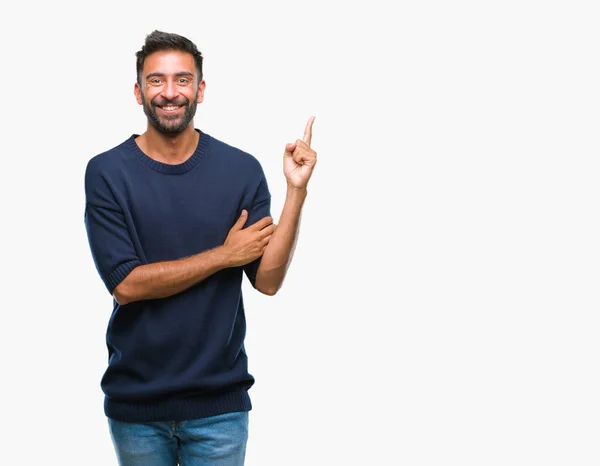 Homem Hispânico Adulto Sobre Fundo Isolado Com Grande Sorriso Rosto — Fotografia de Stock