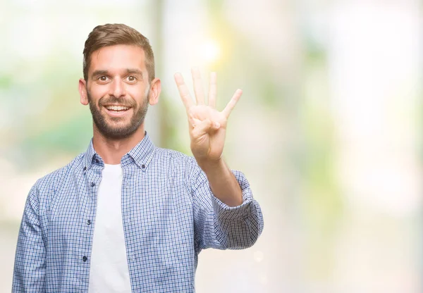 Joven Hombre Guapo Con Camiseta Blanca Sobre Fondo Aislado Mostrando —  Fotos de Stock