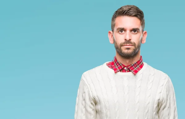 Homem Bonito Jovem Vestindo Camisola Inverno Sobre Fundo Isolado Com — Fotografia de Stock