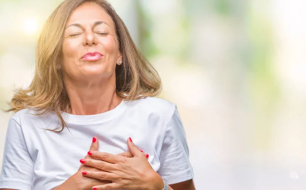 Middle Age Senior Hispanic Woman Isolated Background Smiling Hands Chest — Stock Photo, Image