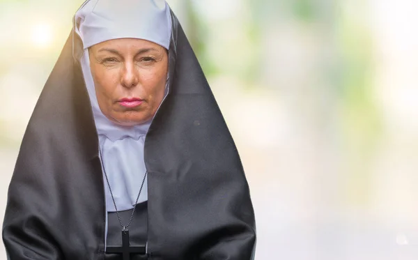 Vrouw Van Middelbare Leeftijd Senior Christelijke Katholieke Non Geïsoleerde Achtergrond — Stockfoto