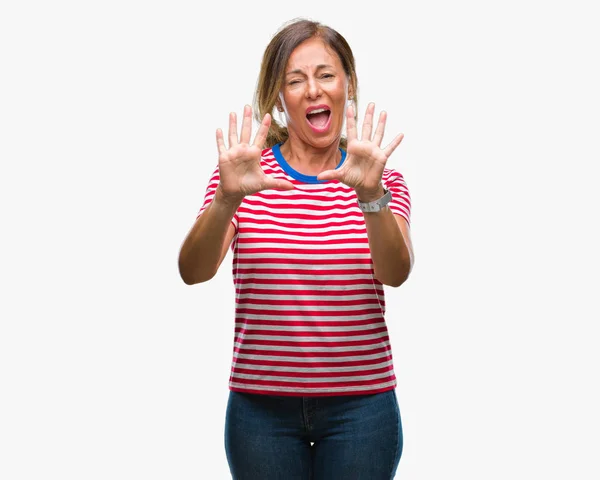 Middle Age Senior Hispanic Woman Isolated Background Afraid Terrified Fear — Stock Photo, Image