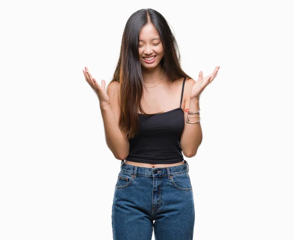 Young Asian Woman Isolated Background Celebrating Mad Crazy Success Arms — Stock Photo, Image