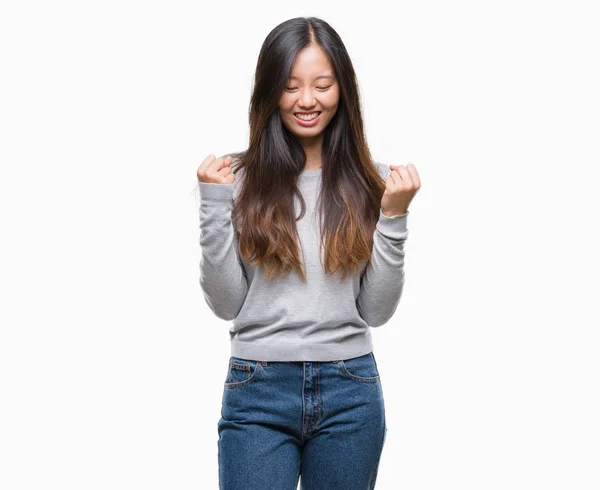 Jonge Aziatische Vrouw Geïsoleerde Achtergrond Erg Blij Opgewonden Doet Winnaar — Stockfoto