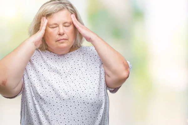 Senior Size Kaukasische Frau Über Isolierten Hintergrund Mit Der Hand — Stockfoto