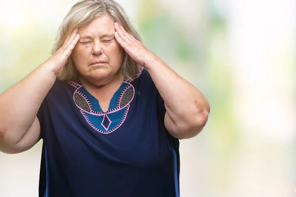 Senior Size Caucasian Woman Isolated Background Hand Head Pain Head — Stock Photo, Image