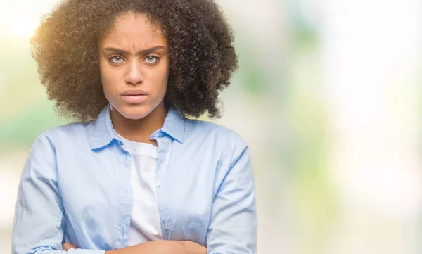 Mladá Žena Afro Americký Izolované Pozadí Skeptik Nervózní Nesouhlasným Výrazem — Stock fotografie